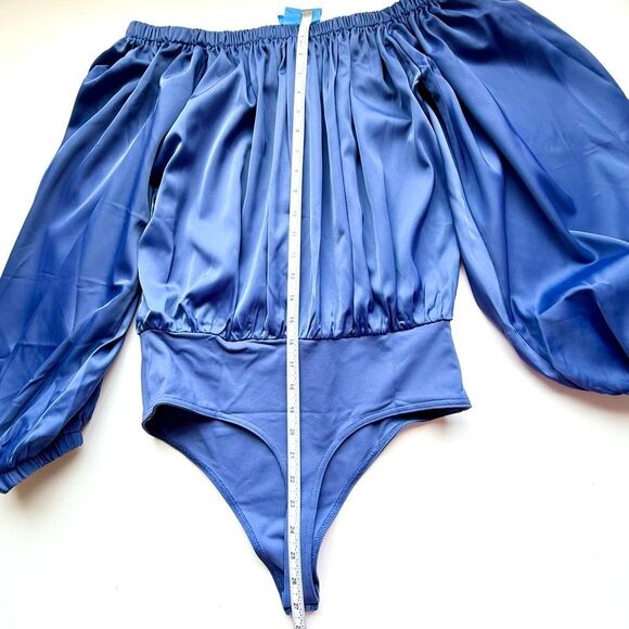 NWT Suzana Monaco off the shoulders matte satin blouson bodysuit. Size M - Picture 12 of 13